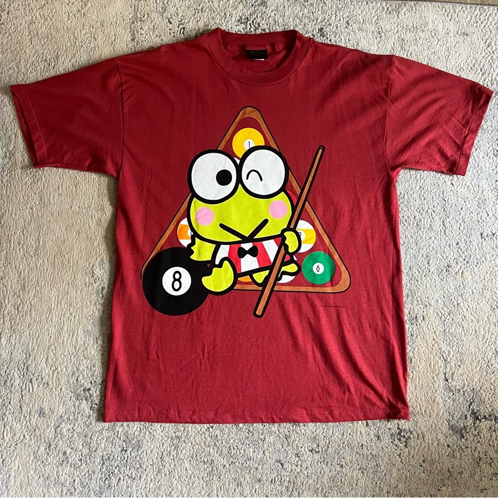 Rare Vintage 1996 Kero Keroppi T-shirt Big Graphic Size L Sanrio Pool 8ball